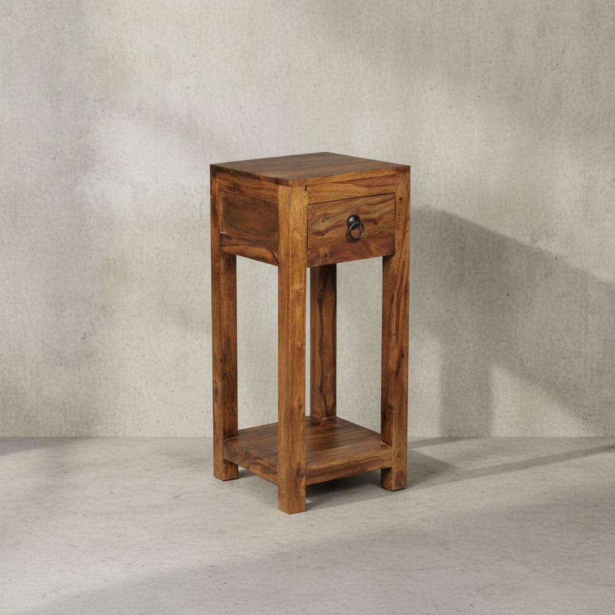 BEISTELLTISCH – Massivholz 30x30x68 cm mit Ablage und Schublade handgefertigt - Braun, Holz (30/30/68cm) - KADIMA DESIGN