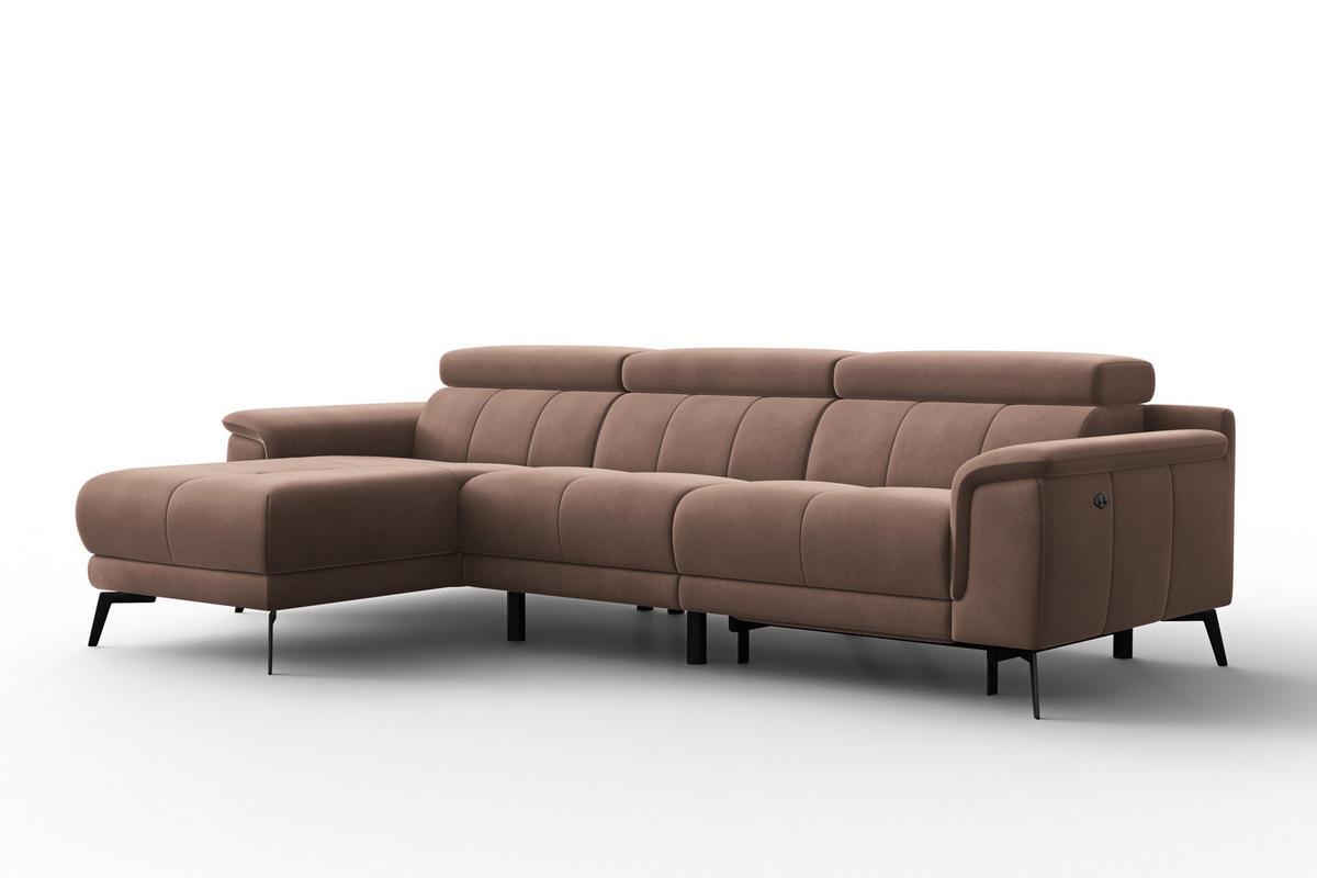 ECKSOFA FIERO 4-Sitzer LINKS, Brauner Veloursstoff - Schwarz/Braun, Holz/Textil (288/170cm) - Courtois Laville
