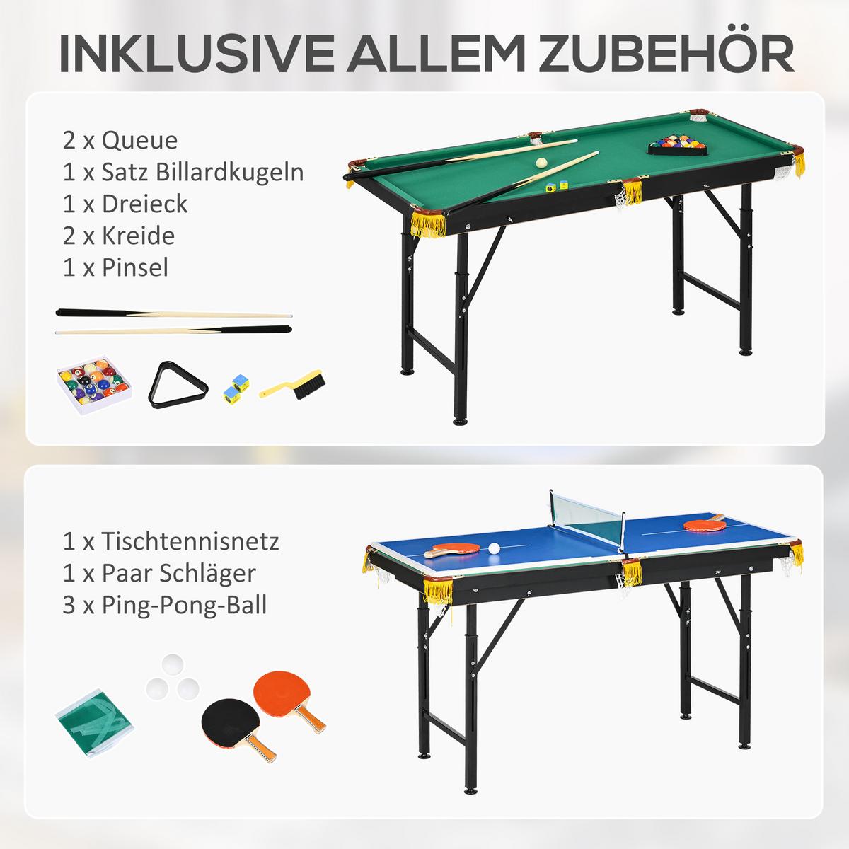 MULTIGAME Spieletisch Multifunktionstisch inkl. Tischtennis Billardtisch Grün - Blau, Holzwerkstoff (63/140cm) - SPORTNOW