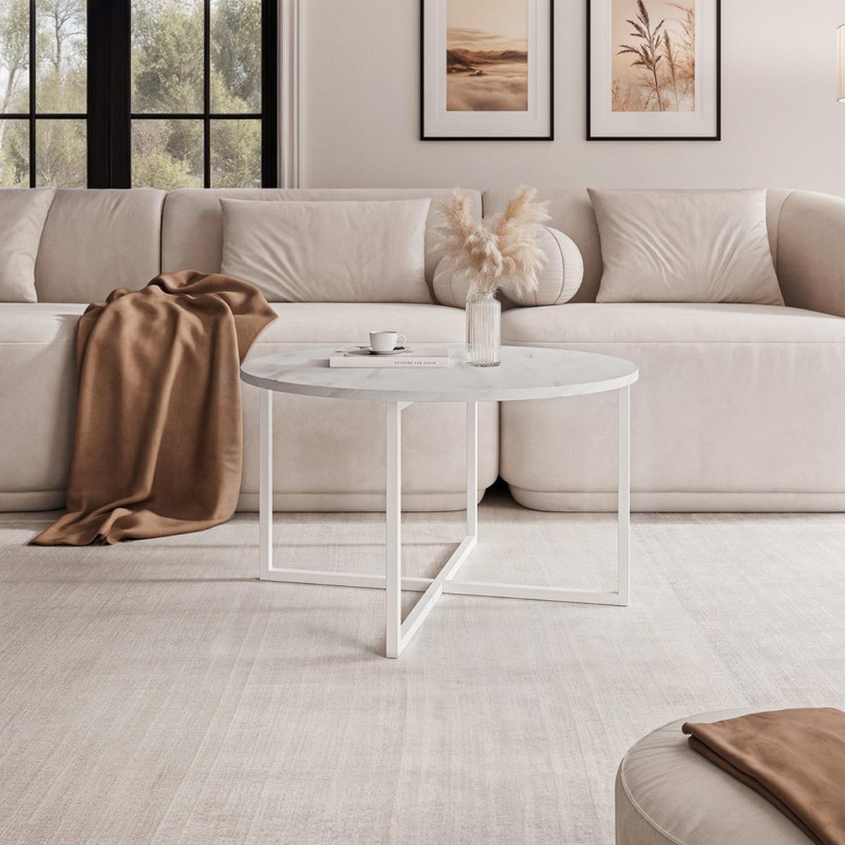COUCHTISCH BESARO 75/47 cm runden, Weiß / Bianco - Perlmutt/Weiß, Metall (75/75/47cm) - Idohome
