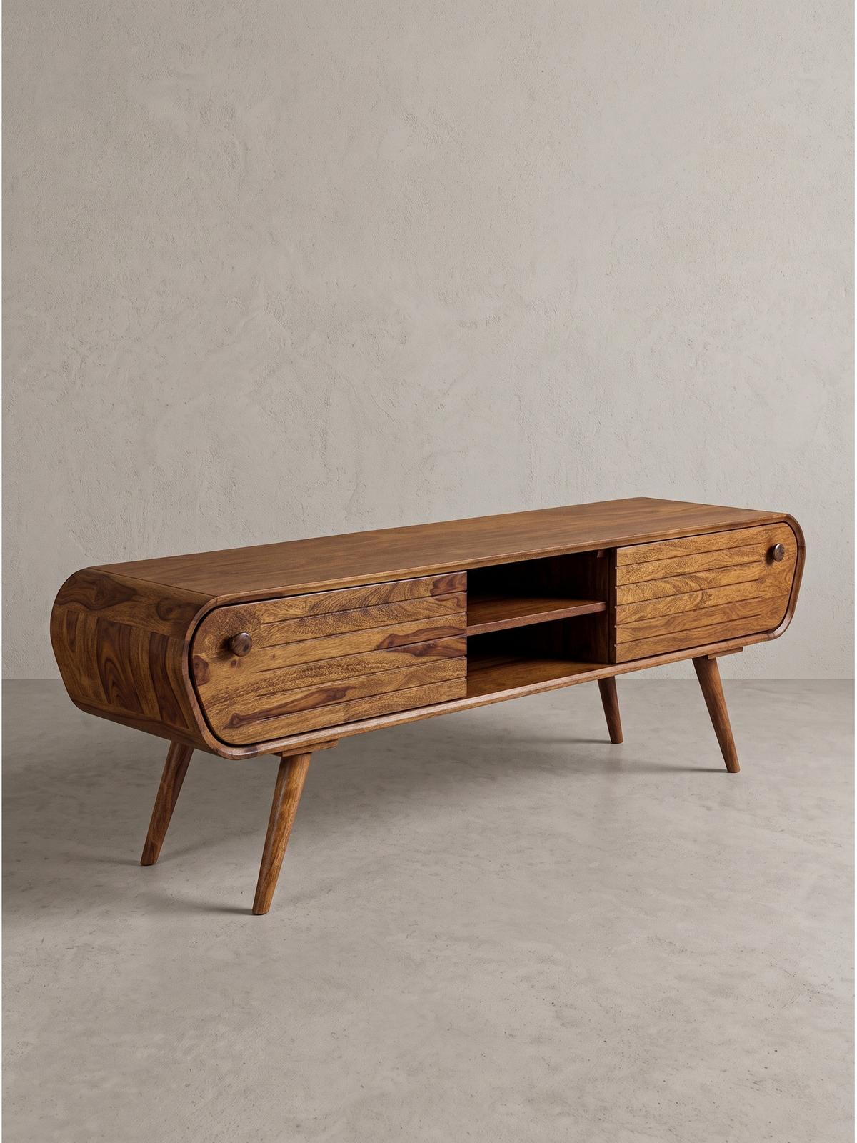 LOWBOARD SCHELDE, Dunkles Massivholz, mit Stauraum, 160 x 45 x 50 cm - Dunkelbraun/Braun, Holz (160/50/45cm) - KADIMA DESIGN