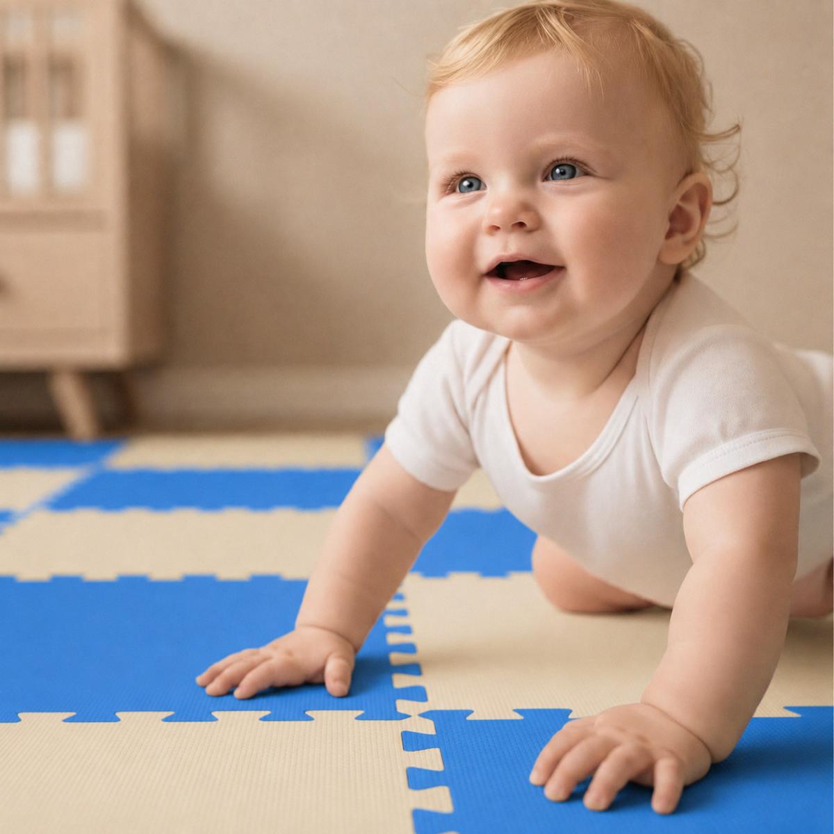 SPIELMATTE ab Null - 180/90/1 cm Puzzlematte Beige - Blau/Beige, Kunststoff (30/30cm) - Littletom