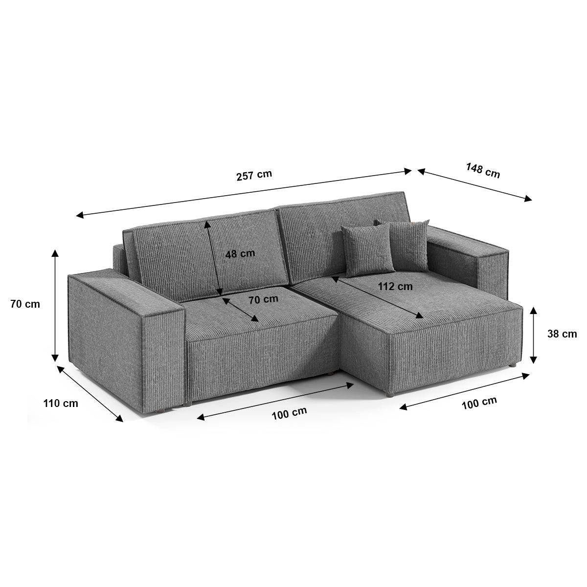 ECKSOFA Isaac 3 Sitzplätze Grau - Grau, Holz (257/148cm) - Petits-meubles