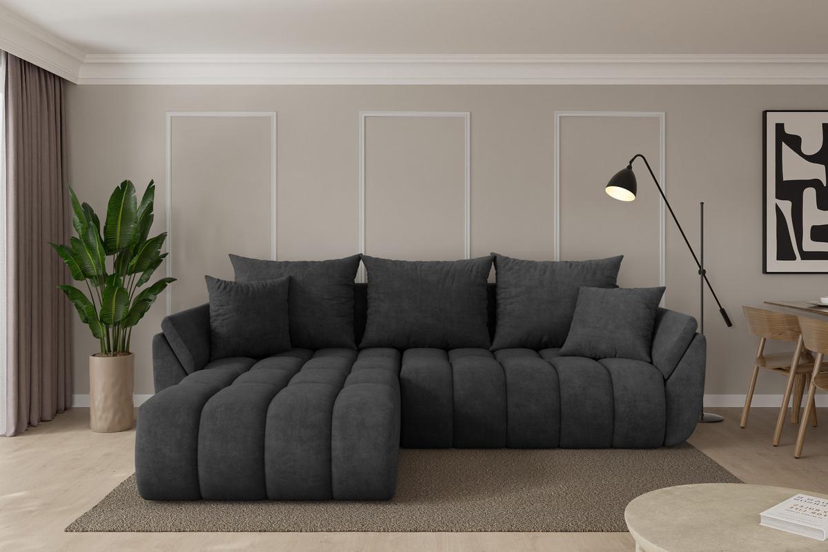ECKSOFA mit Schlaffunktion Ottomane Links TOKO-L-v1 277x194x86 Dunkelgrau Velours - Anthrazit/Schwarz, Holzwerkstoff/Kunststoff (277/194cm) - ALTDECOR