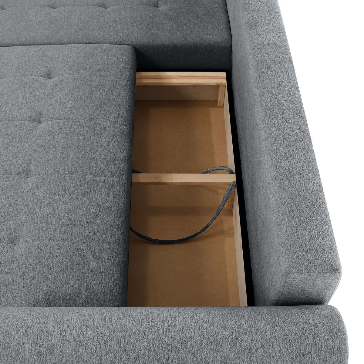 ECKSCHLAFSOFA Dallas mit Bettkasten, 255 cm, Dunkelgrau, links, Velour-Stoff - Dunkelgrau, Textil (255/175cm) - Beautysofa
