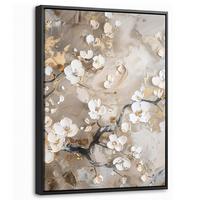 LEINWAND Bilder mit Rahmen - Blumen - Weiß - Gold - Beige - Luxus - 30x40 - Greige, Textil (30/40cm) - MuchoWow