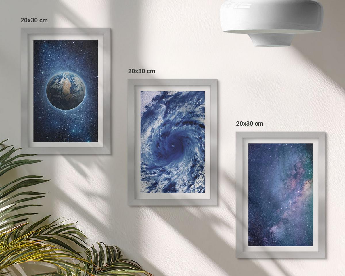BILDER SET 3er Set - 20x30 cm Silberner Rahmen - Erde Weltraumsturm Galaxie - Silberfarben, Kunststoff (20/30cm) - TULUP