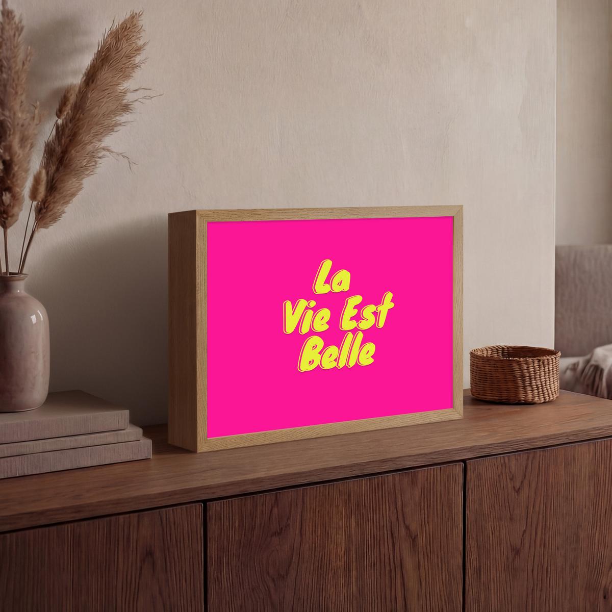 WANDLEUCHTE MIT AKKU Zitat - Retro - Rosa 40x30 cm - Pink, Holzwerkstoff (40/30/8cm) - OnlyWow