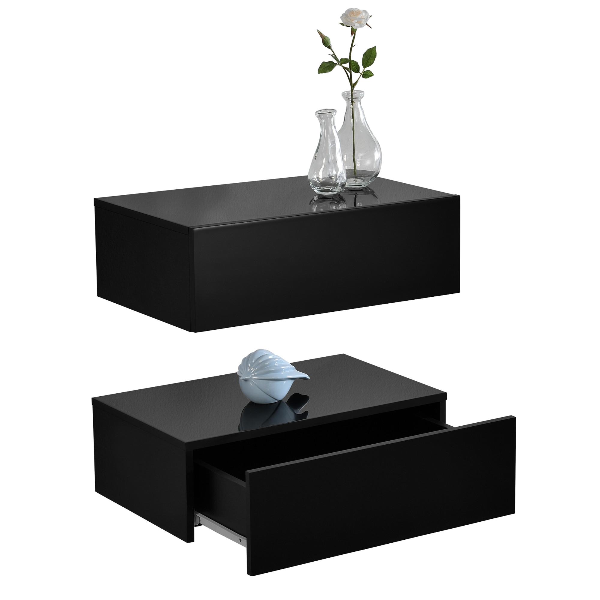 NACHTTISCH Oslo, 2er Set, hängend, mit Schublade - Schwarz, Holzwerkstoff (46/15/30cm) - [en.casa]