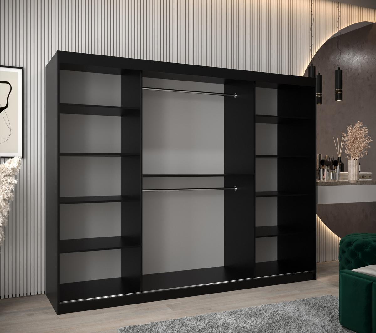 SCHWEBETÜRENSCHRANK 200/250/62 3-türig - Silberfarben/Schwarz, Holz/Kunststoff (250/200/62cm) - MÖBEL KRYSPOL