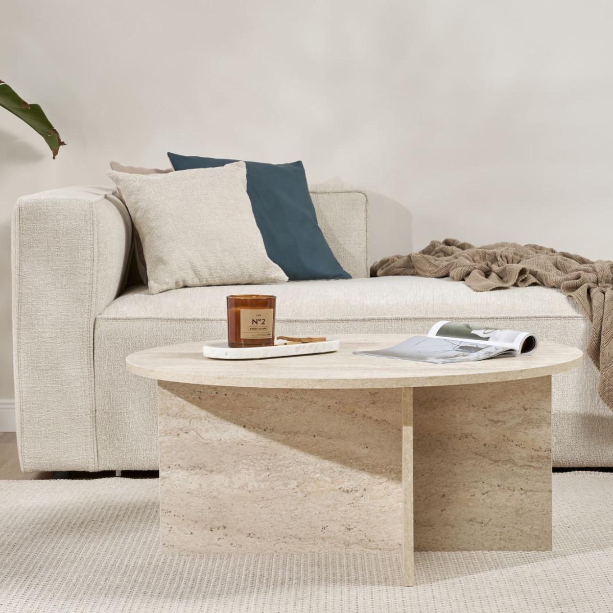 COUCHTISCH mit abgerundeter Platte - soleil 90/90/40 cm - Beige, Holzwerkstoff (95/90/40cm) - Calicosy