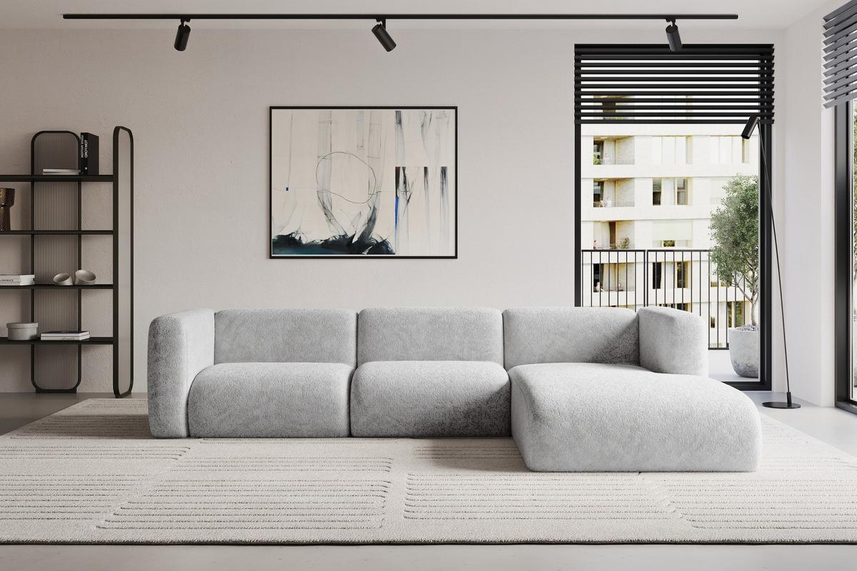 ECKSOFA Ottomane Rechts MIRA-L2 318x179x89 Grau Velours - Schwarz/Grau, Holzwerkstoff/Kunststoff (318/179cm) - ALTDECOR