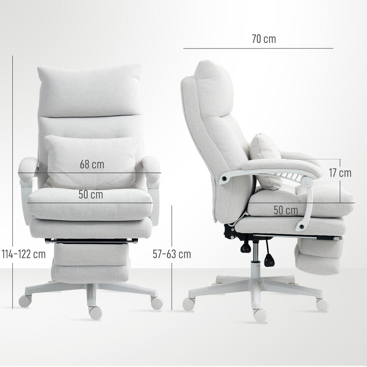 BÜROSTUHL Ergonomischer Schreibtischstuhl mit Lendenwirbelstütze, Fußstütze - Creme, Textil (68/122/70cm) - HOMCOM