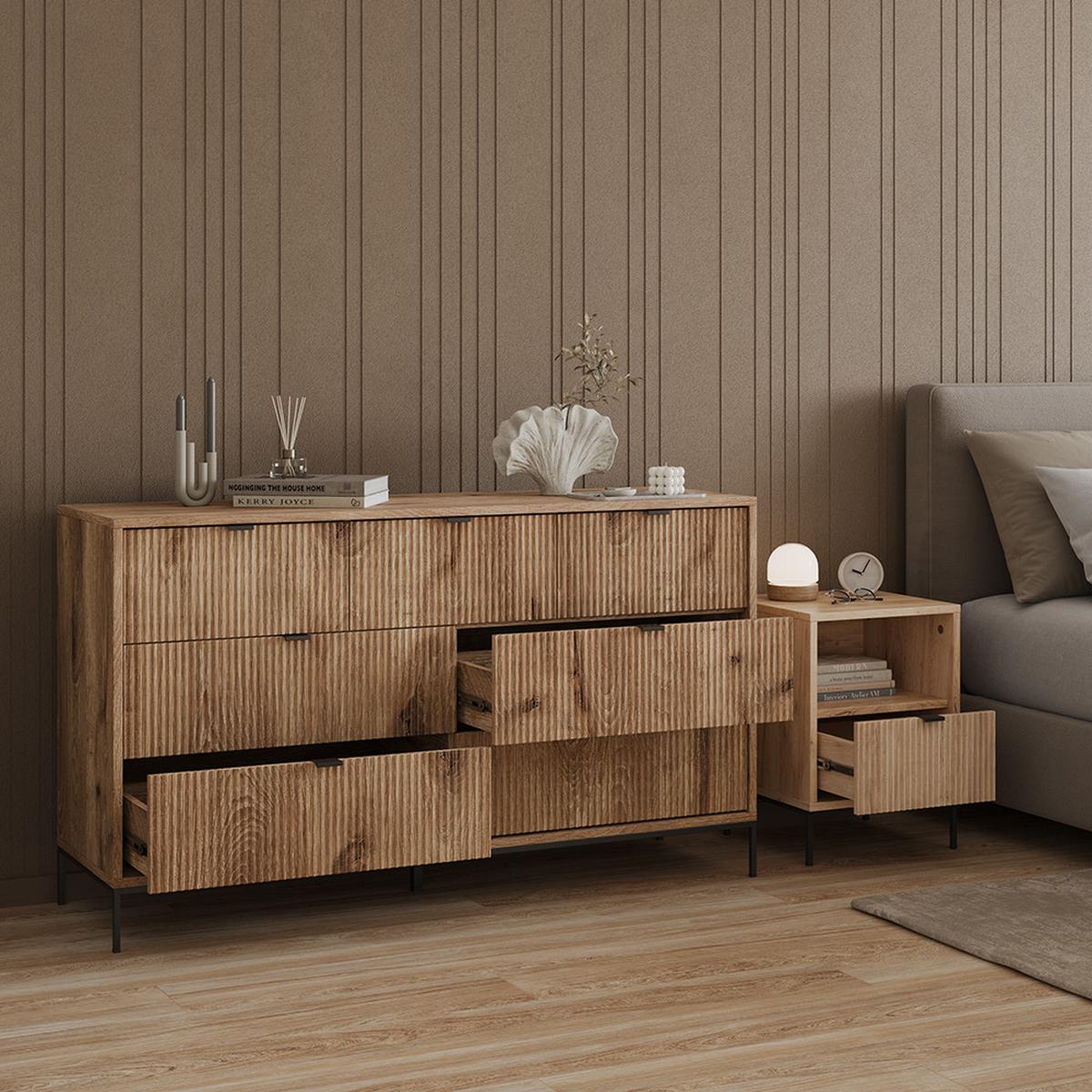 SIDEBOARD Aterno Viking Oak 42 x 81 cm mit 7 Schubladen - Eichefarben, Holzwerkstoff (42/81/140cm) - Livinity®