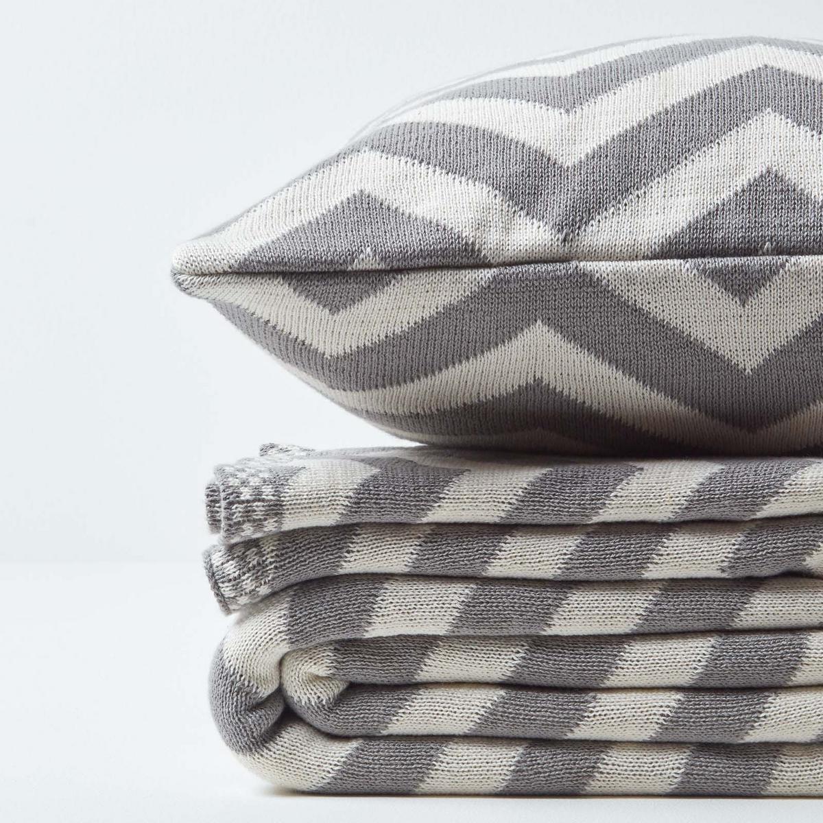 STRICKDECKE 130/170 cm, Zickzack-Muster Baumwolle - Grau, Textil (130/170cm) - Homescapes
