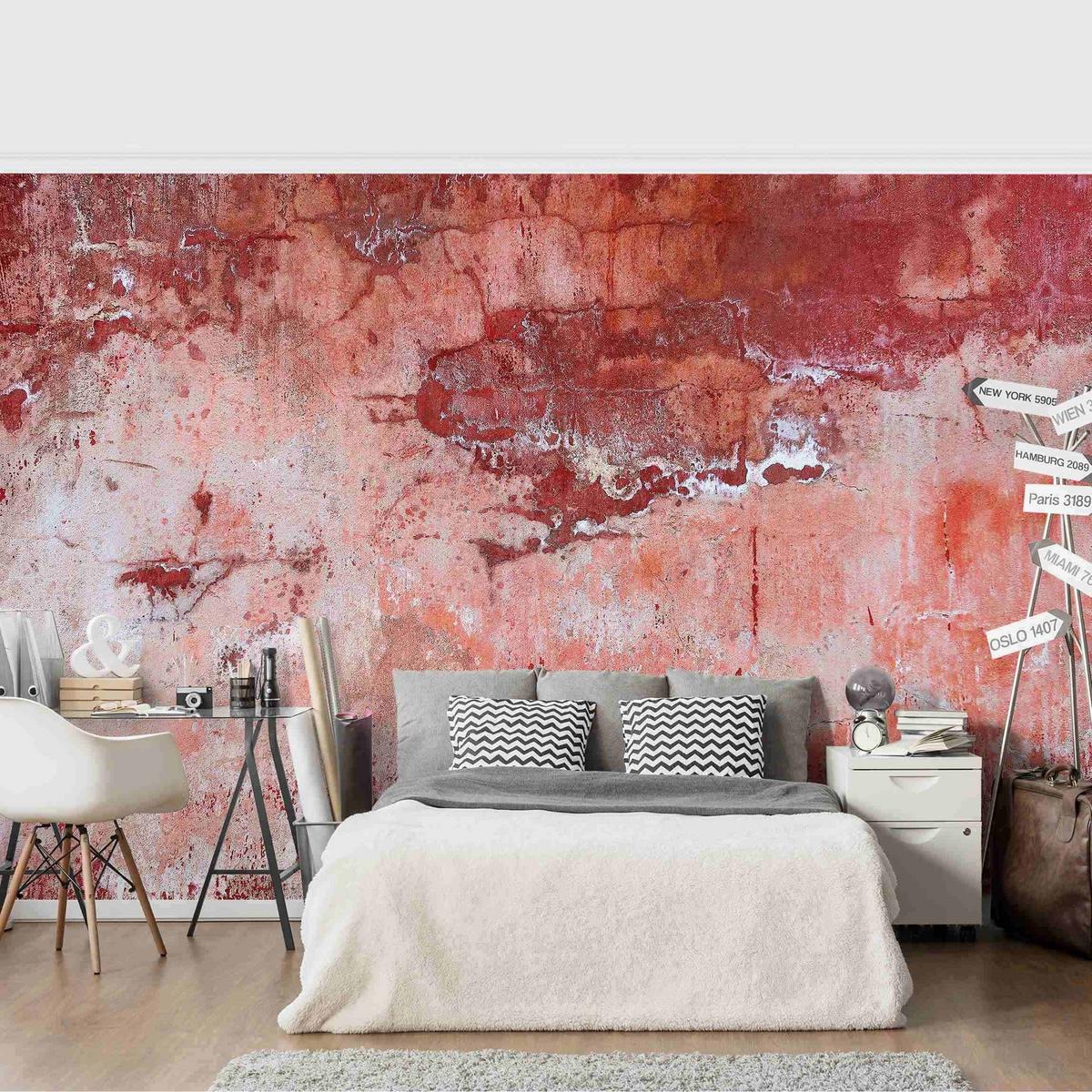 FOTOTAPETE Grunge Betonwand Rot 288/190 cm - Rot, Papier (288/190cm) - Bilderwelten