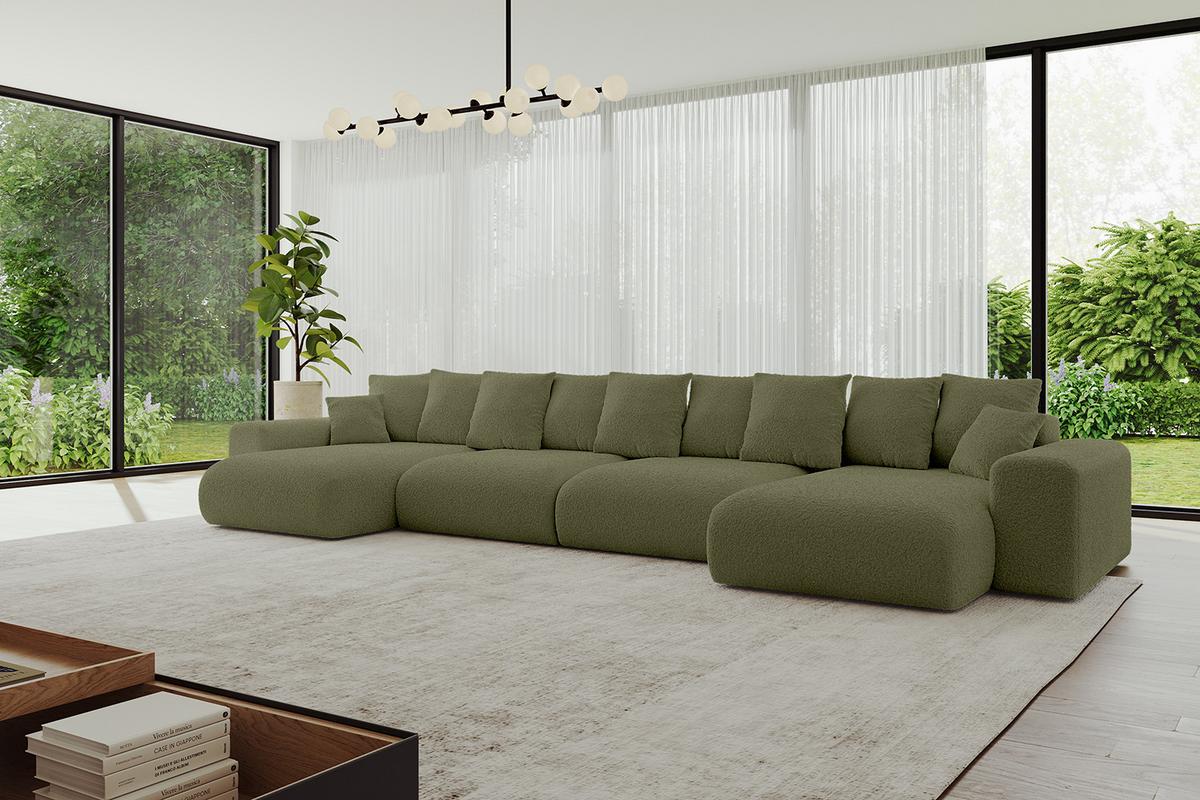 WOHNLANDSCHAFT mit Schlaffunktion ESKAR-U2-464x176x72cm Grün - Olivgrün, Holzwerkstoff/Kunststoff (176/72/464cm) - ALTDECOR
