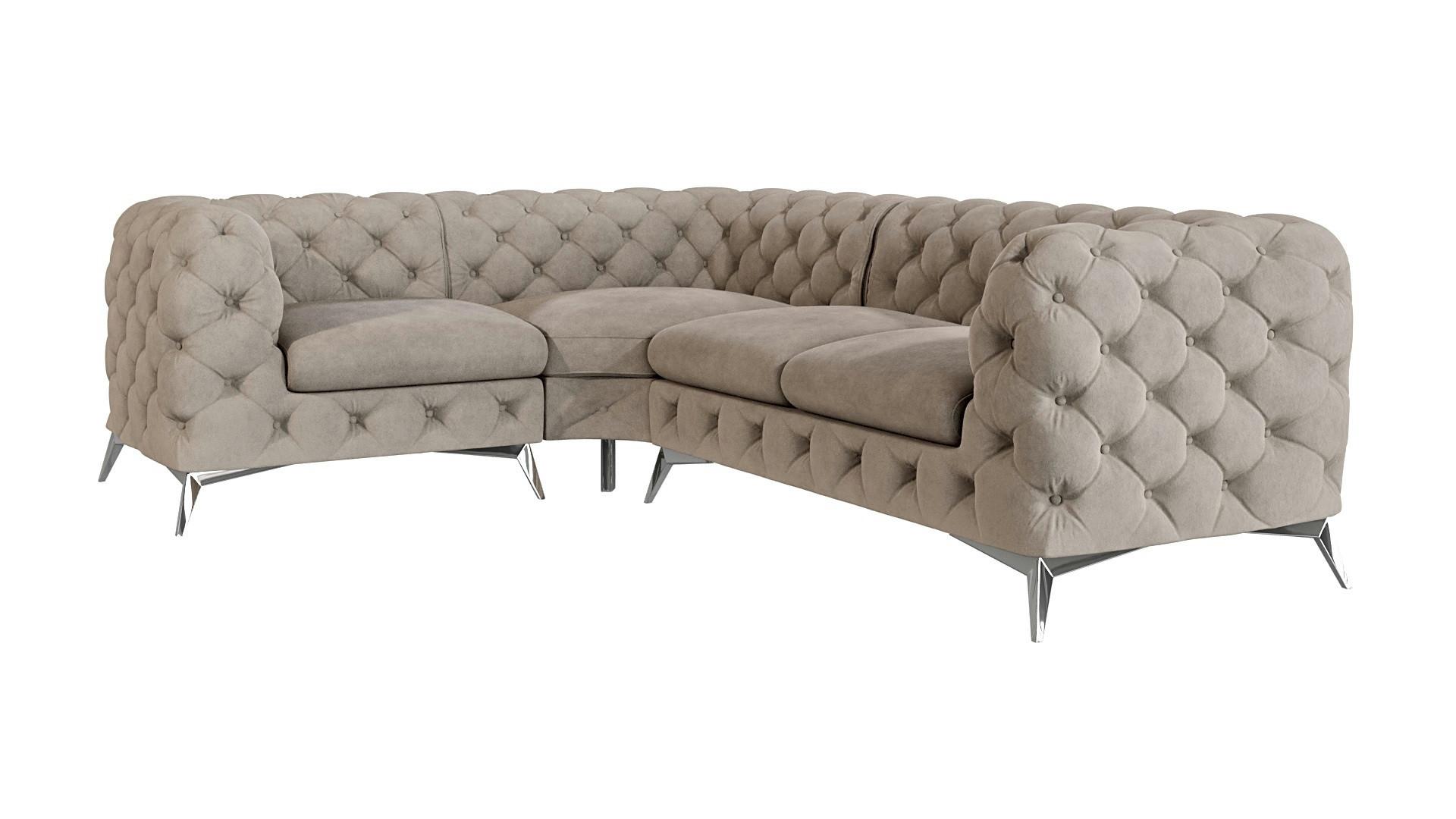 ECKSOFA Chesterfield Laura Dunkle Creme Samt, Ottomane Links - Silberfarben/Creme, Holz/Textil (264/204cm) - S-Style Möbel