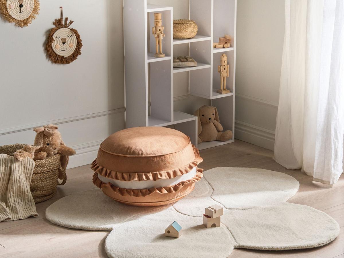 KINDERHOCKER Samtstoff Braun Marot - Braun/Weiß, Textil (50/30/50cm) - Beliani