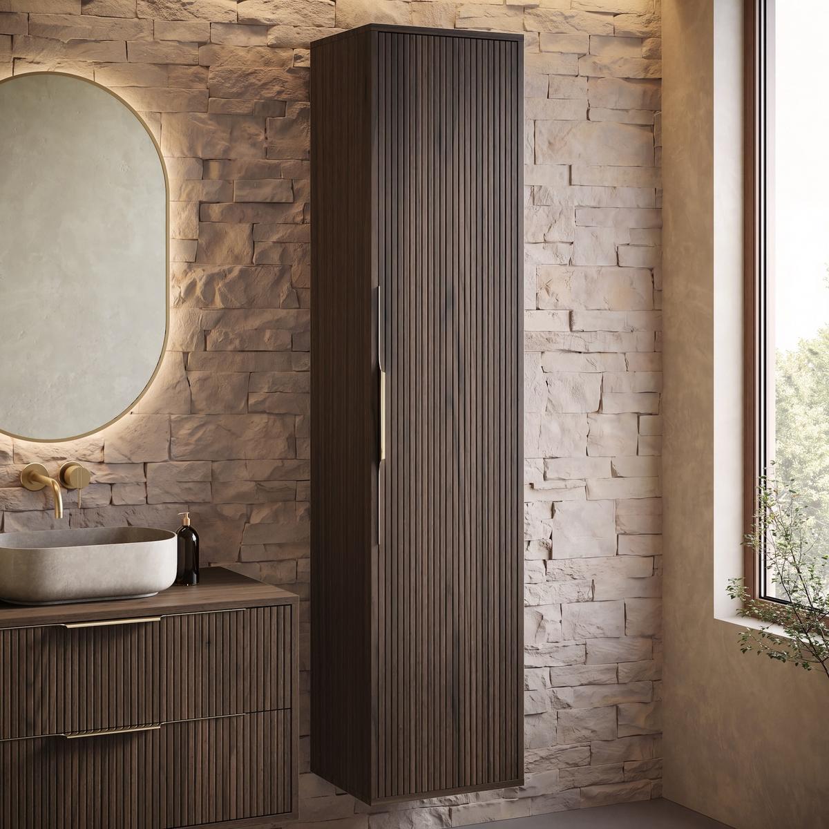 BADEZIMMERSCHRANK Rimini mit 1 Tür Walnuss Braun - 38 x 33 x 170 cm - Walnussfarben/Braun, Holz (33/170/38cm) - Badplaats