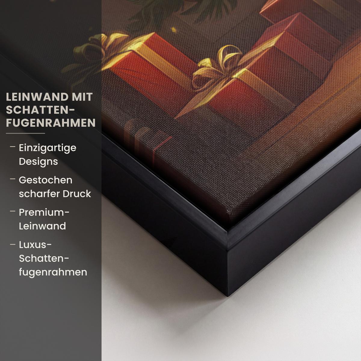 LEINWAND Bilder mit Rahmen - Weihnachtsbaum - Geschenk - Winter - 70x100 - Grün, Textil (70/100cm) - MuchoWow