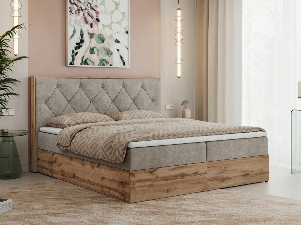 BOXBETT VENETO 140/200 Beige Struktur - H4 - Beige, Holz/Textil (140/200cm) - MKS