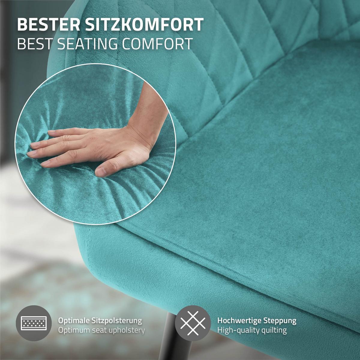 ESSZIMMERSTUHL 4er Set Petrol Samt - Türkis/Schwarz, Textil/Metall (63/80/60cm) - ML-DESIGN