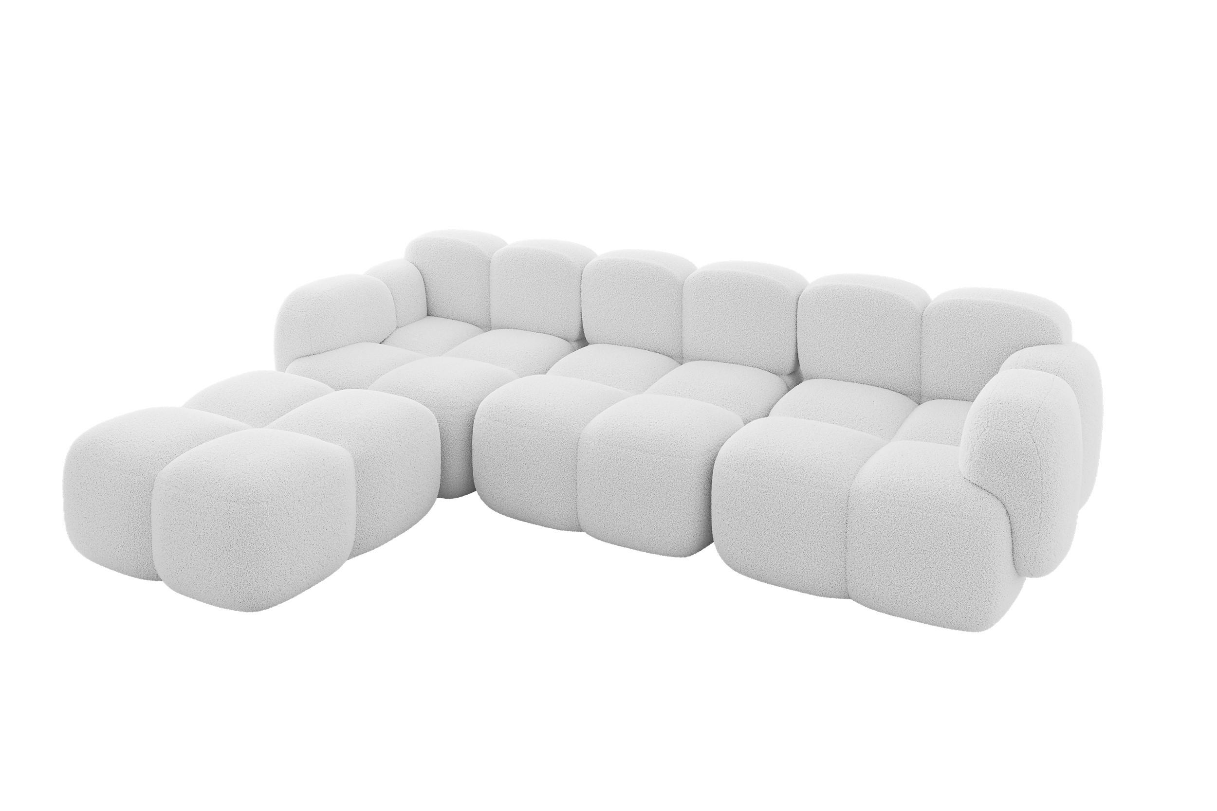 ECKSOFA modulares Sofa Links Miko-L2 302x205x75 Weiß Bouclé - Schwarz/Weiß, Holzwerkstoff/Kunststoff (302/205cm) - ALTDECOR