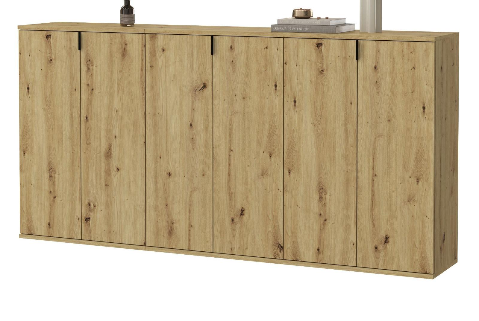 SIDEBOARD Eiche Artisan 183 cm, Kommode mit viel Stauraum - Schwarz/Eiche Artisan, Holzwerkstoff/Metall (183/99/34cm) - Inn.Furn