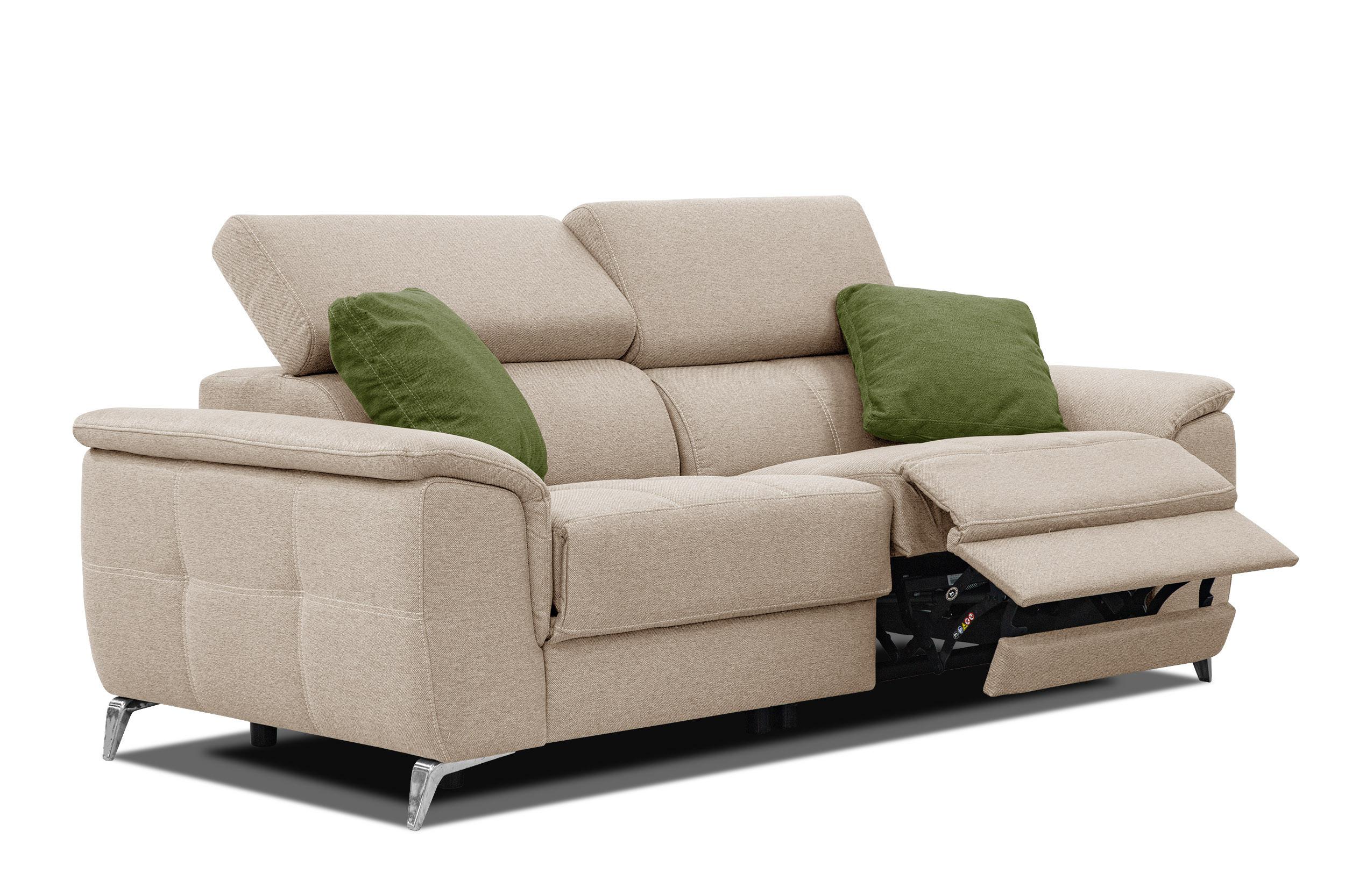SOFA PLAUEN 3-Sitzer mit 2 Relaxfunktionen, beige - Beige/Silberfarben, Holzwerkstoff/Textil (214/83/105cm) - Wozimo