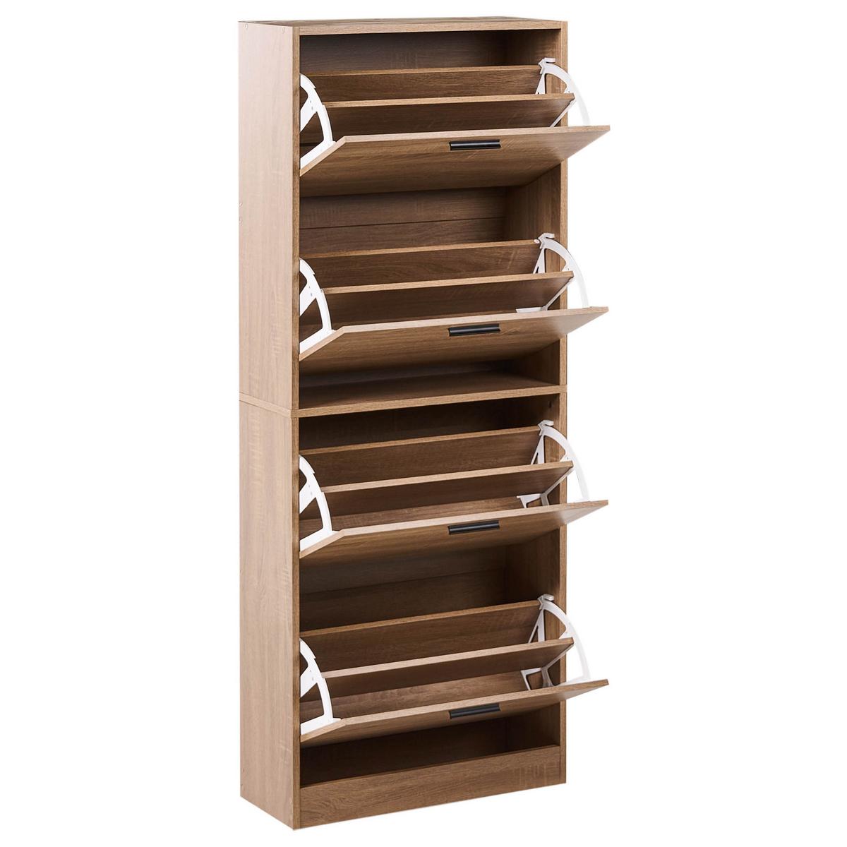 SCHUHSCHRANK Hellbraun Bowral - Hellbraun/Schwarz, Holzwerkstoff (60/150/24cm) - Beliani