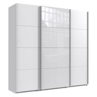 SCHWEBETÜRENSCHRANK 3-türig B225/H236/T64 cm extrahoch in Weiß, Kleiderschrank mit einer Glasfront-Tür in Weiß, / 22542 - Goldfarben/Weiß, Holzwerkstoff/Metall (225/236/64cm) - luma-home