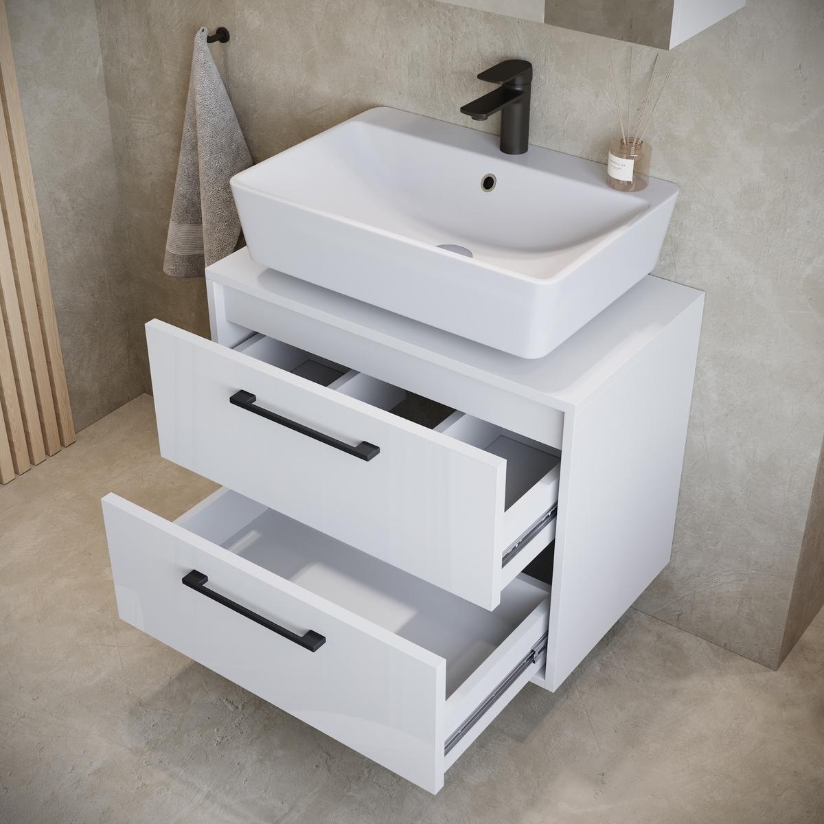 WASCHBECKENUNTERSCHRANK Florence 2 Schubladen Weiß Hochglanz - 60 x 35 x 47 cm - Weiß, Holz (60/47/35cm) - Badplaats