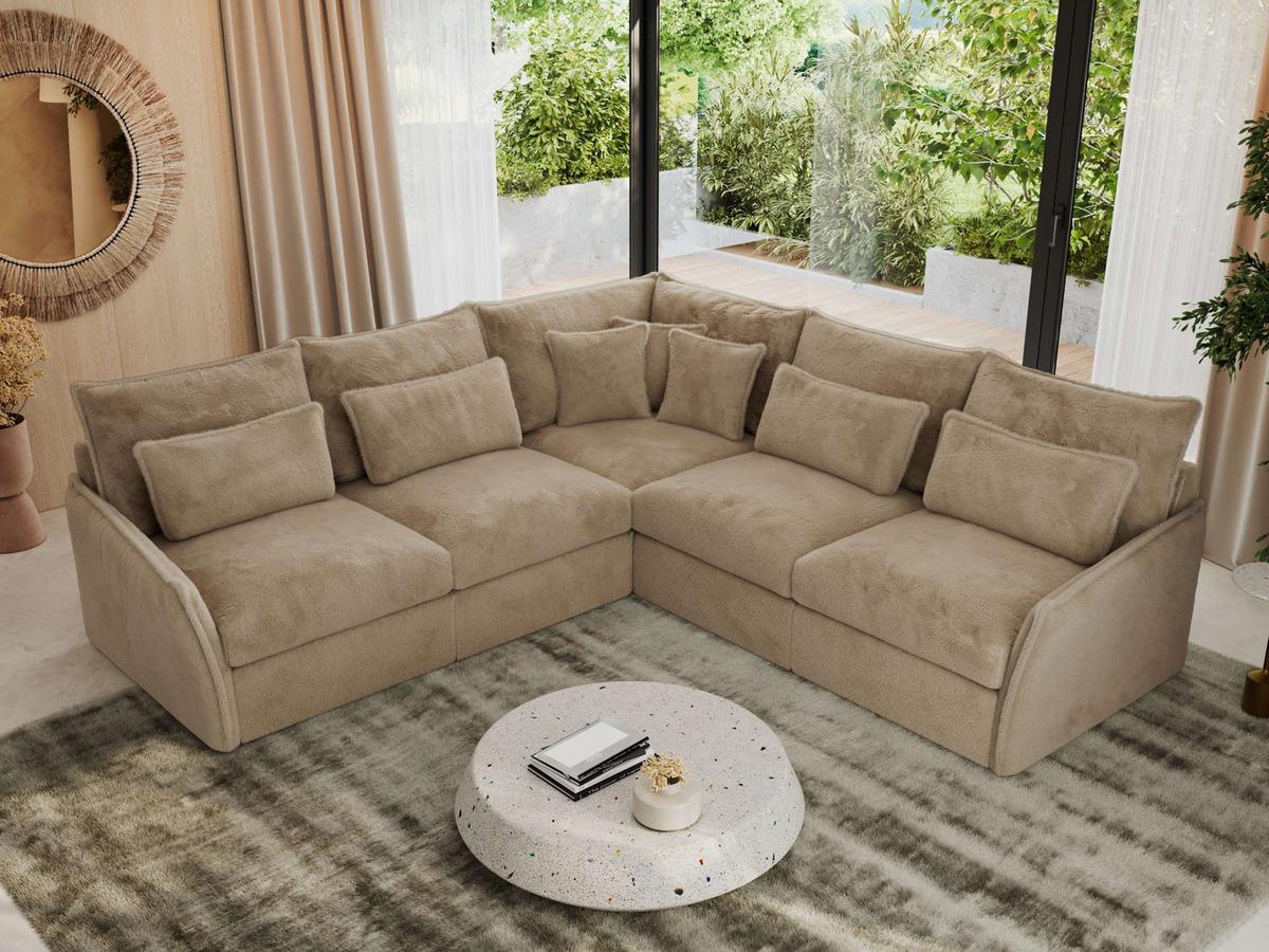 ECKSOFA VERSO L Beige Plüsch - Beige/Schwarz, Kunststoff/Textil (270/270cm) - MKS