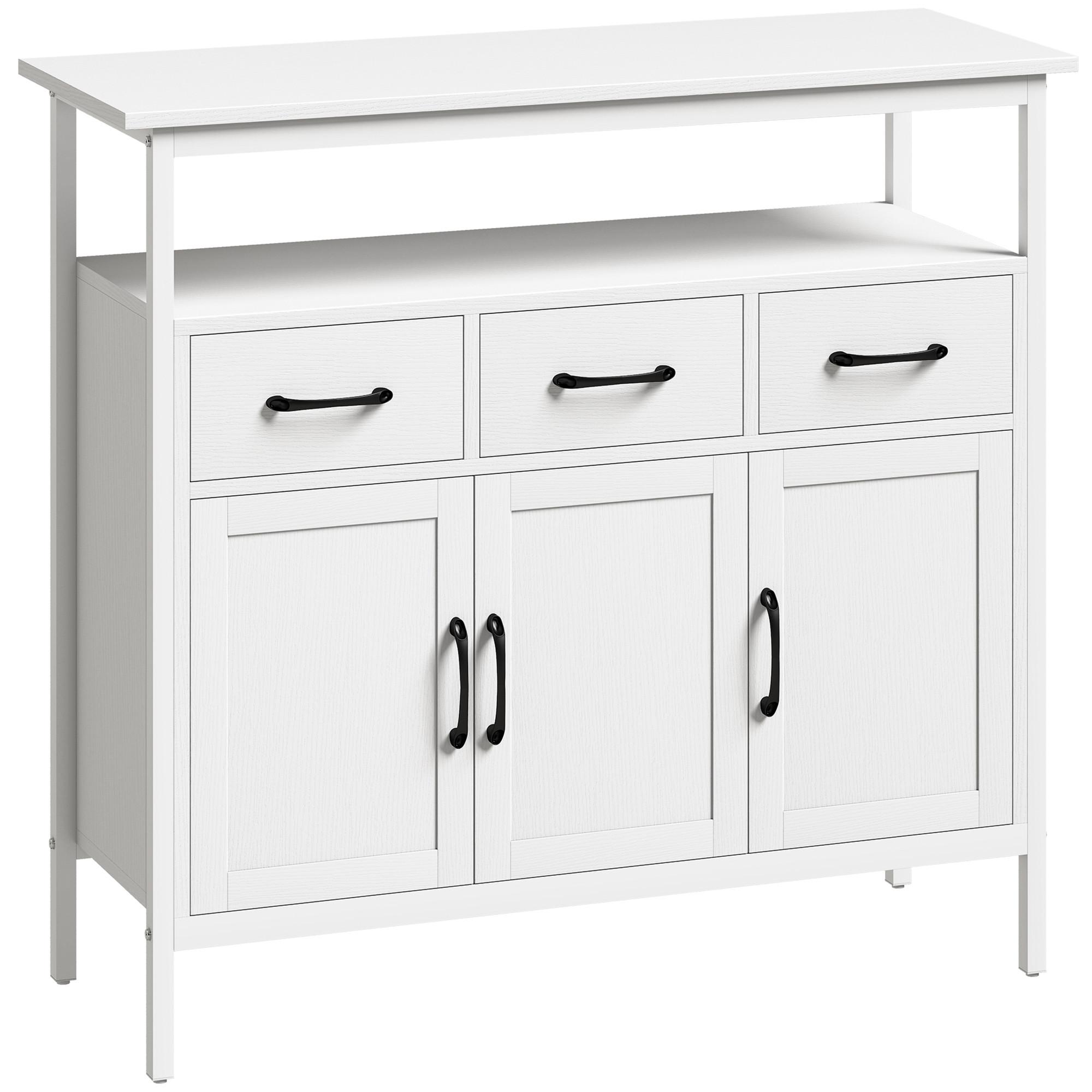 SIDEBOARD Spanplatte Edelstahl Weiß - Edelstahlfarben/Schwarz, Holzwerkstoff/Metall (35/88/95cm) - HOMCOM