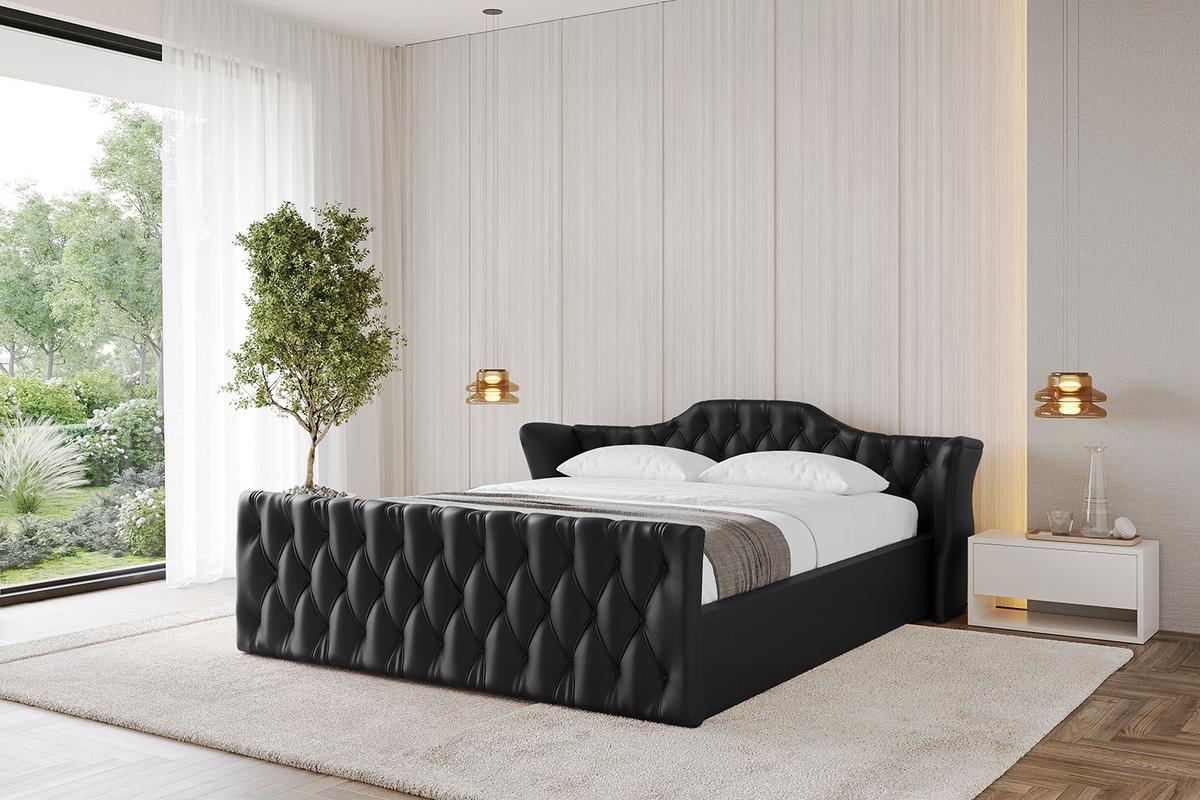 POLSTERBETT mit Bettkasten, Fußteil und Lattenrost, Boxbett ohne Matratze - ZORAN-Z-V1 120x200 Schwarz Kunstleder - Schwarz Hochglanz, Holzwerkstoff/Textil (120/200cm) - ALTDECOR