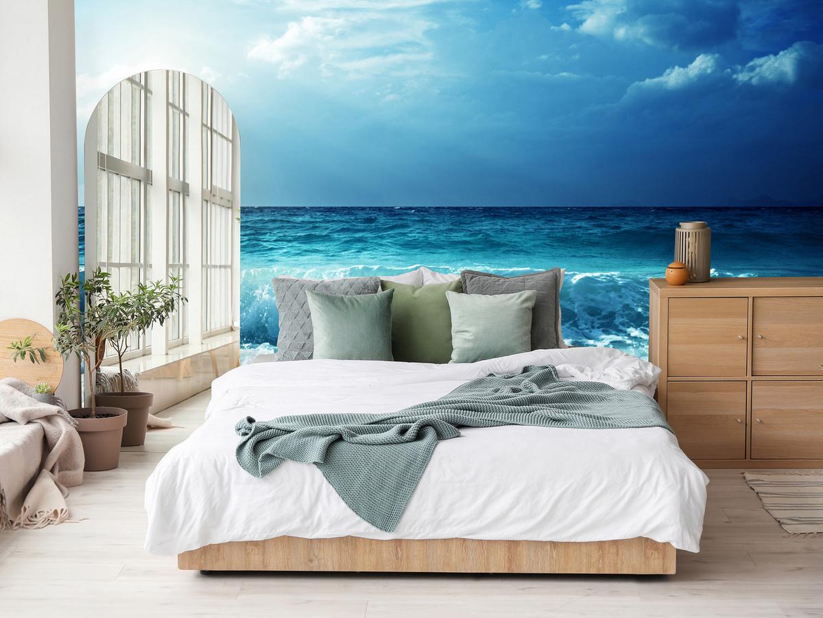 FOTOTAPETE Meer Wellen Strand Landschaft 3D 100x70 - Blau/Beige, Papier (100/70cm) - Muralo