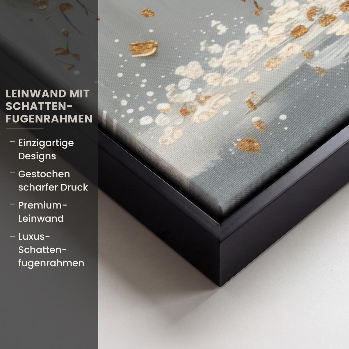 LEINWAND Bilder mit Rahmen - Baum - Blumen - Weiß - Natur - Kunst - 60x40 - Weiß, Textil (60/40cm) - MuchoWow