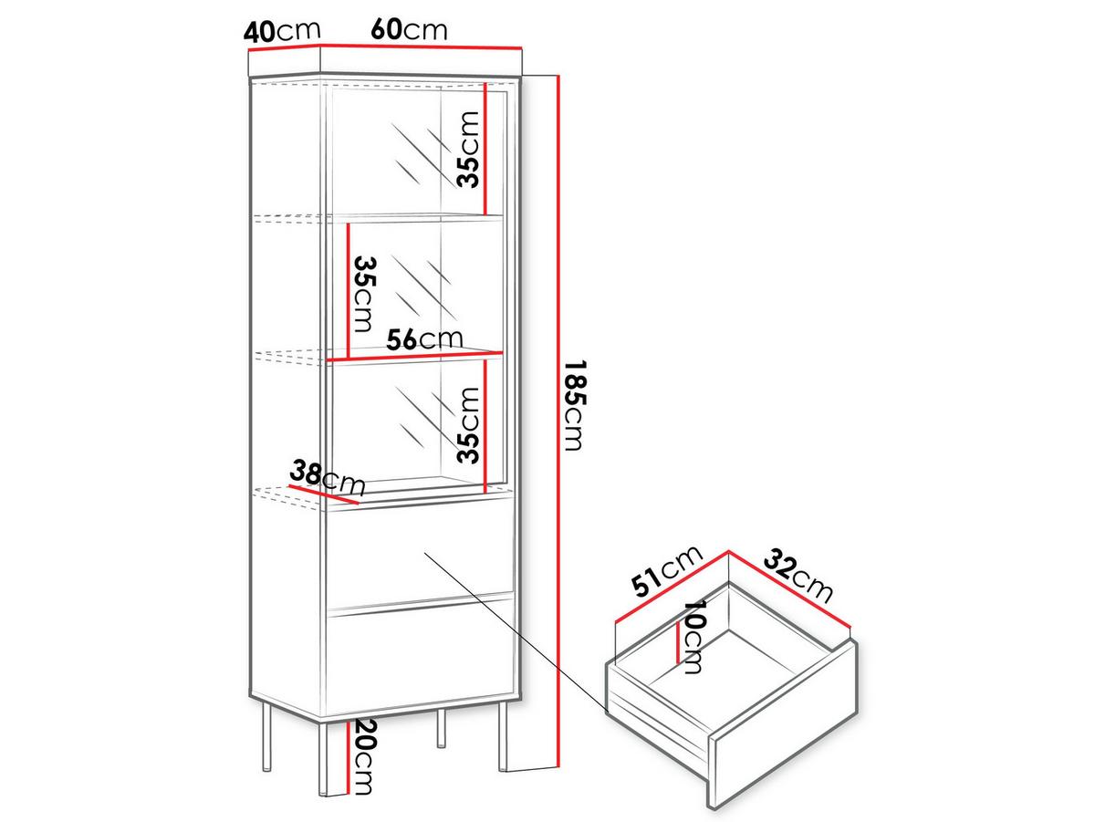VITRINE Domi 60 2S - Eichefarben/Schwarz, Holzwerkstoff/Metall (60/185/40cm) - MIRJAN24