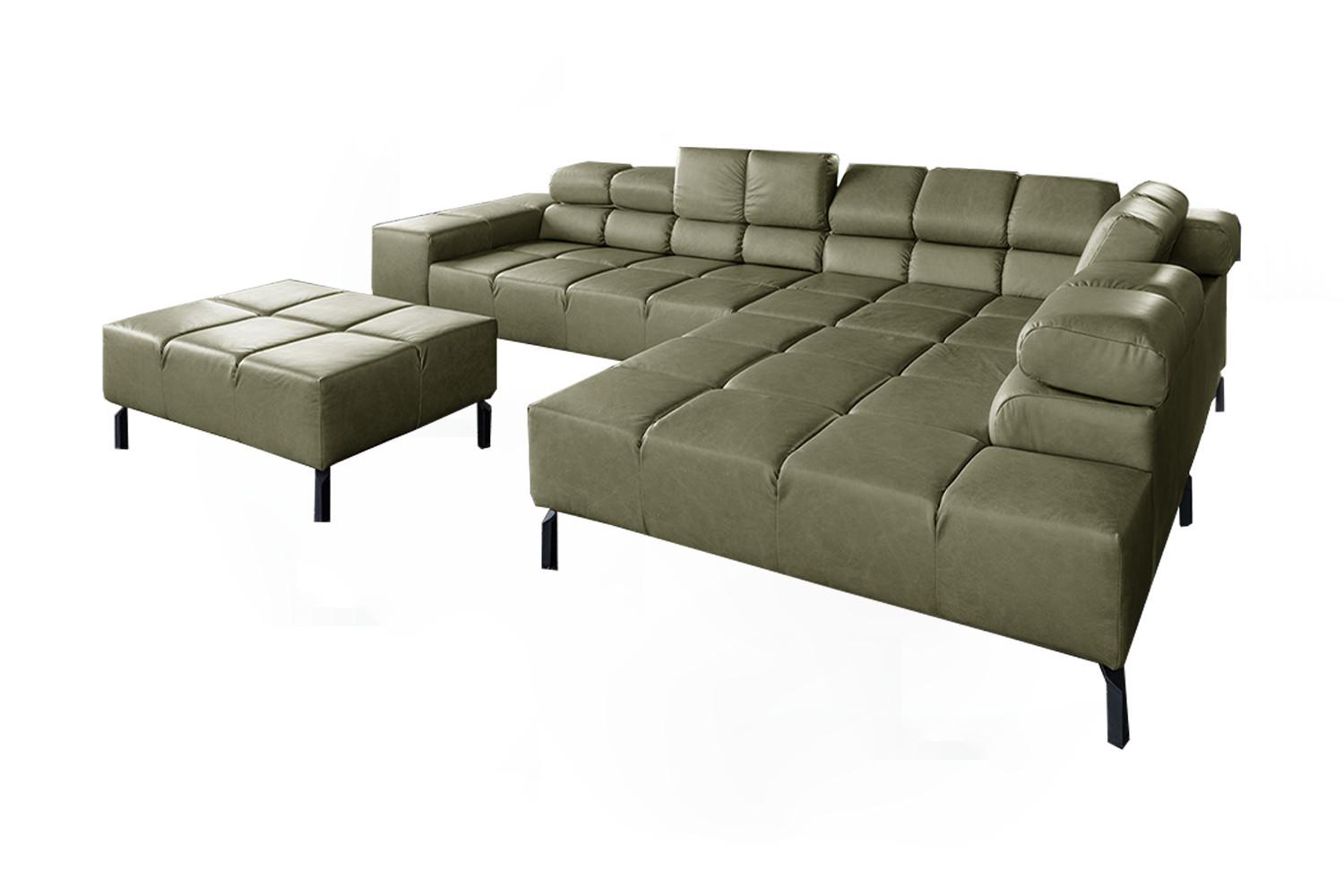 ECKSOFA NELSON Grün Leder - Schwarz/Olivgrün, Leder/Metall (321/216cm) - KAWOLA