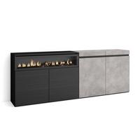 SIDEBOARD Elektrokamin, zementgrau, 200/35/75cm - Schwarz/Grau, Holzwerkstoff (200/75/35cm) - Skraut Home