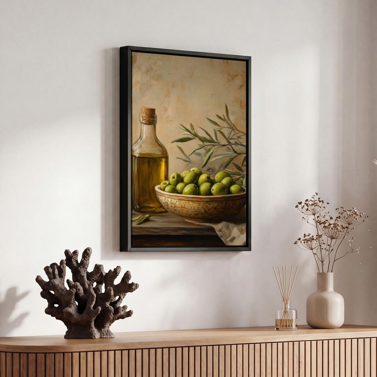 LEINWAND Bilder mit Rahmen - Oliven - Stilleben - Vintage - 20x30 - Olivgrün, Textil (20/30cm) - MuchoWow