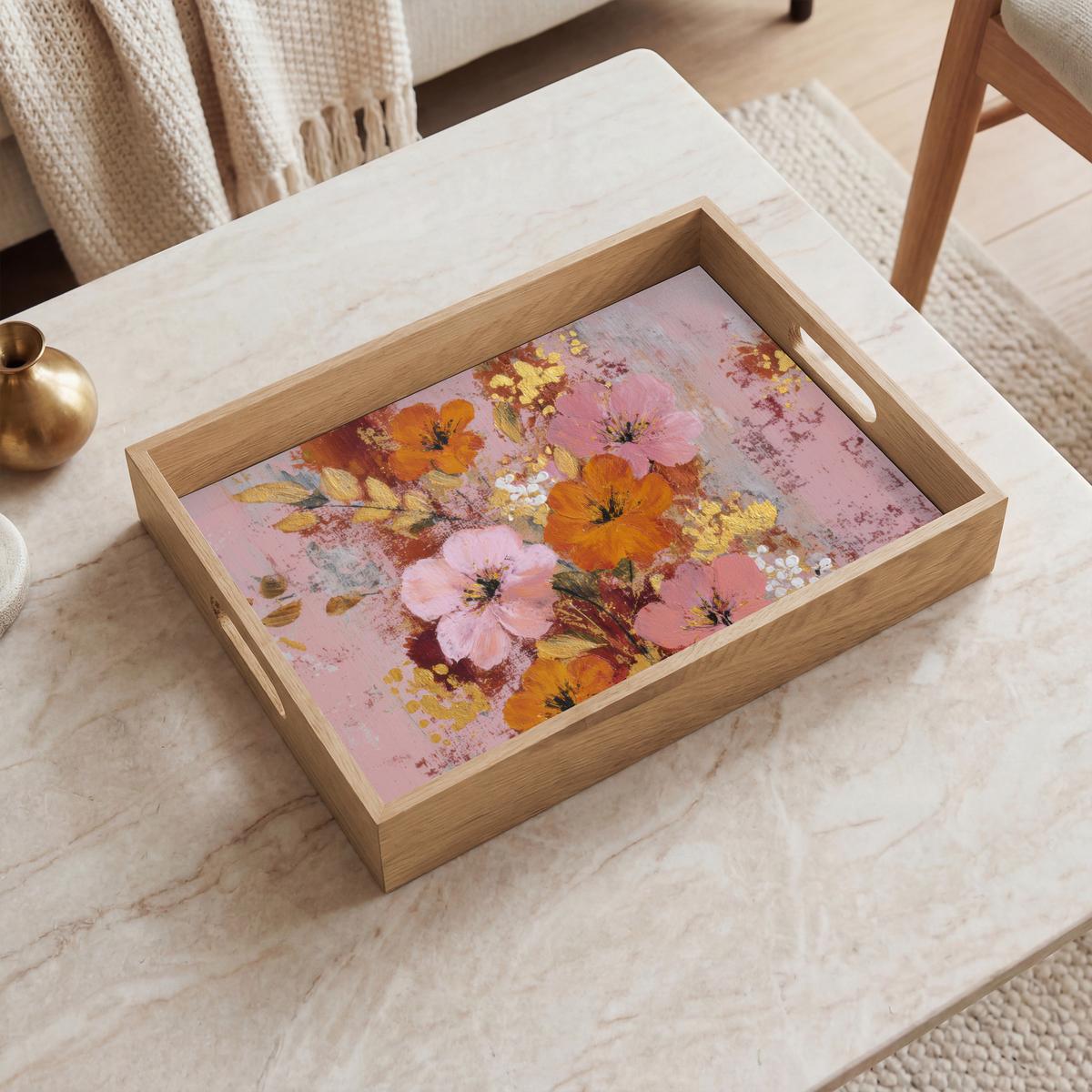 TABLETT Malerei - Blumen - Rustikal - Rosa 40x30 cm - Rosa, Holz (40/5/5cm) - OnlyWow