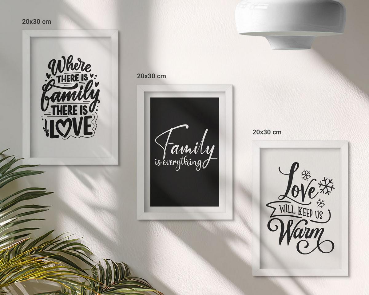 BILDER SET 3er Set - 20x30 cm Weißer Rahmen - Familie, Liebe, Wärme, Zuhause - Weiß, Kunststoff (20/30cm) - TULUP