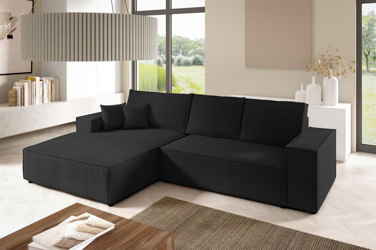 ECKSOFA Corunia In Poso - Schwarz, Holzwerkstoff/Textil (294/185cm) - Fun Möbel