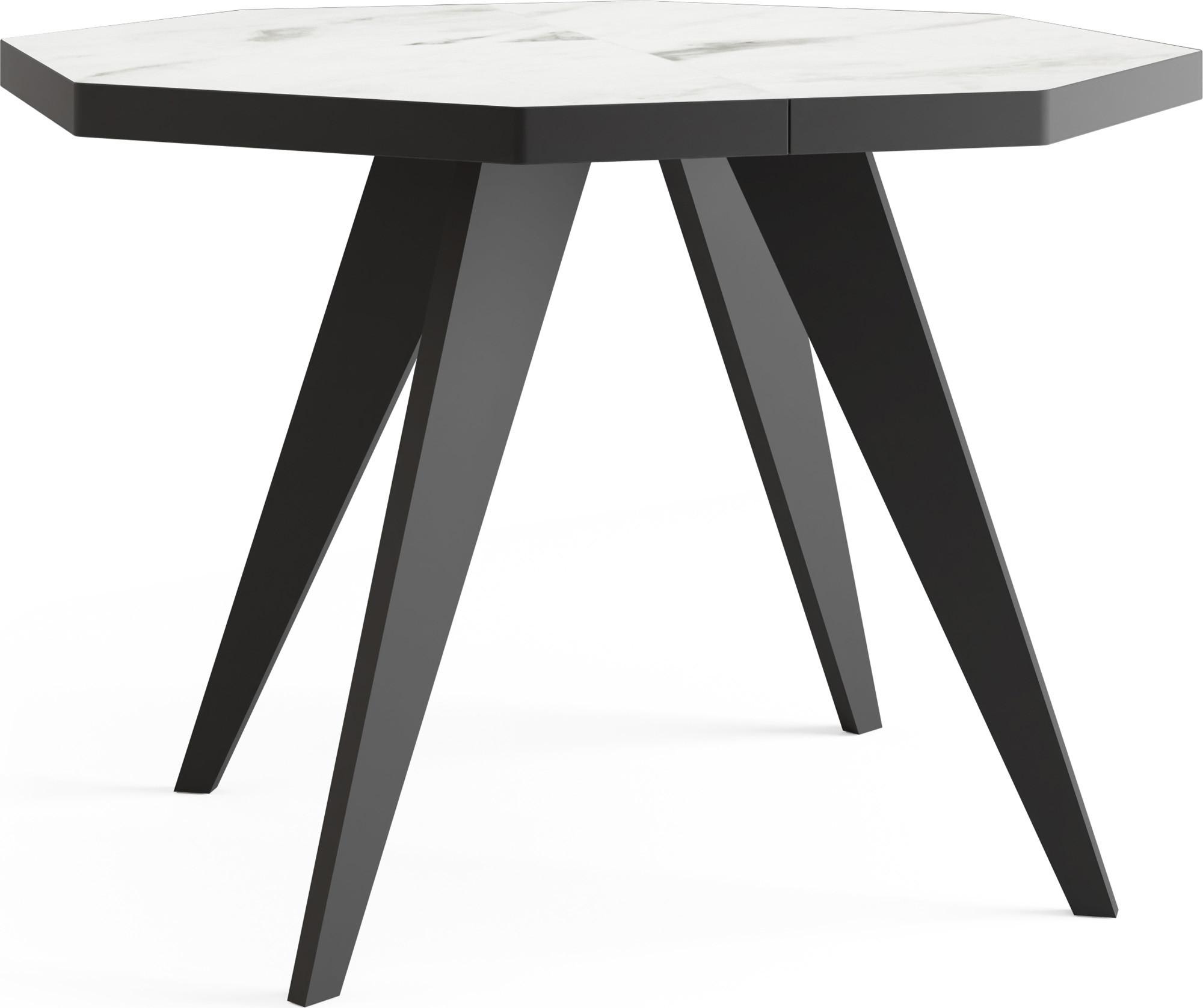 ESSTISCH Diamond Black achteckiger ausziehbarer, Marmor Weiß 100-150/100/76 cm - Ecru/Schwarz, Holz/Holzwerkstoff (100/150/77cm) - WFL GROUP