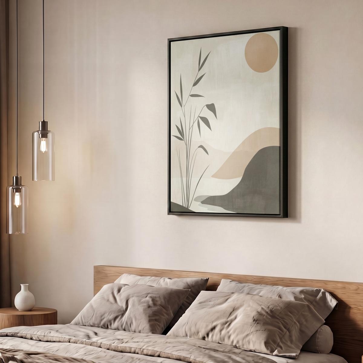 LEINWAND Bilder mit Rahmen - Japandi - Landschaft - Beige - 60x80 - Cognac, Textil (60/80cm) - MuchoWow