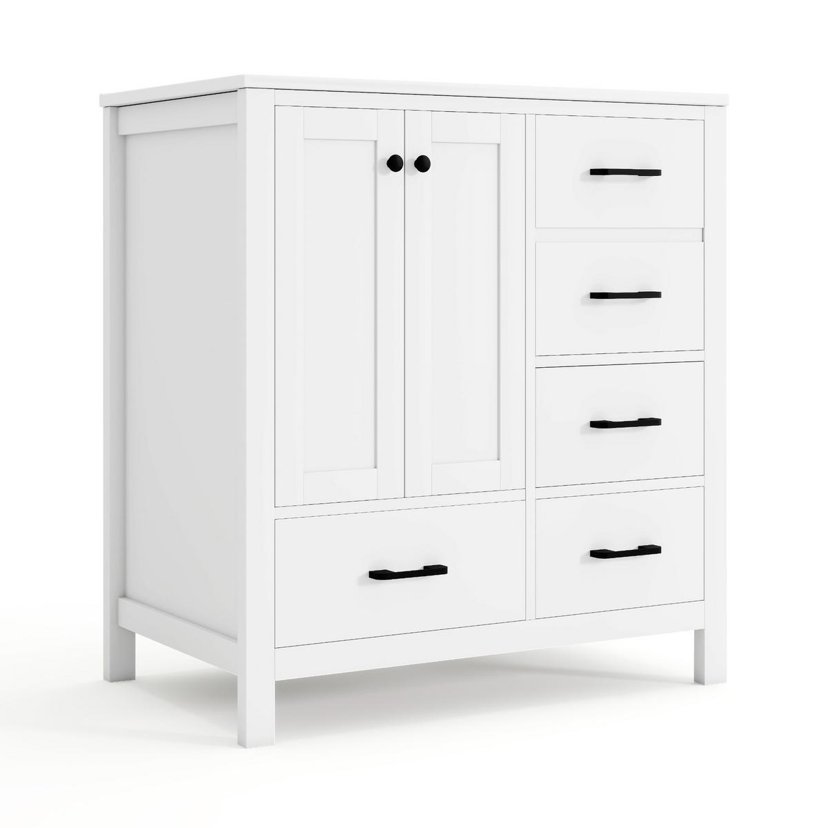 WASCHTISCH Freistehend Weiß mit Keramikbecken & 4 Schubladen - Weiß, Holzwerkstoff (76/82/46cm) - Urban Meuble