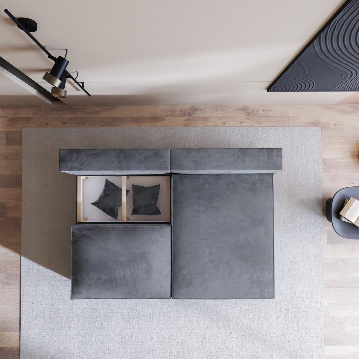 ECKSOFA FIORO M Grau Velours-Stoff mit Schlaffunktion - Grau, Holz/Kunststoff (204/148cm) - MASSENO