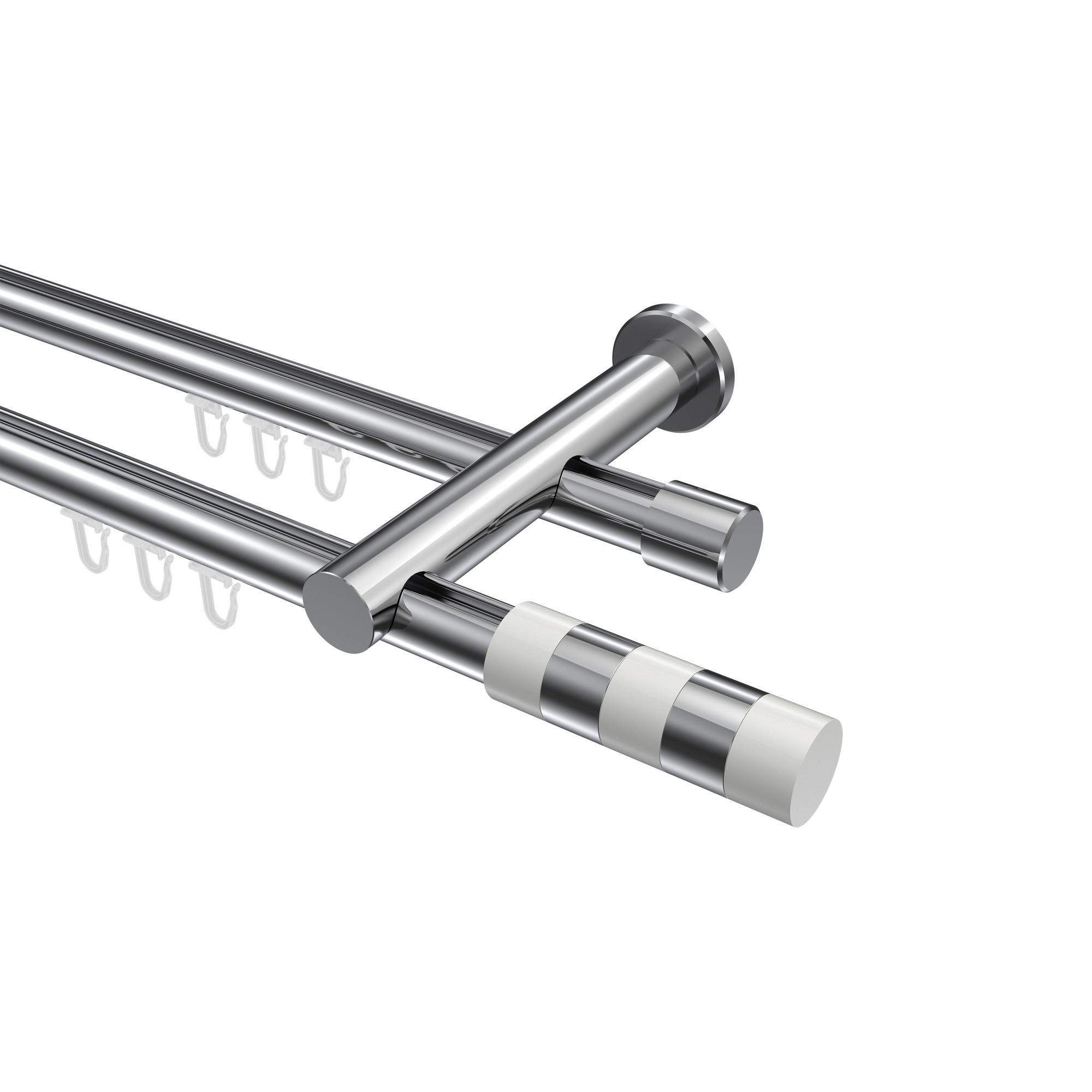 GARDINENSTANGE INNENLAUF Platon Mavell 260 cm (geteilt in 2 x 130 cm), 2-läufig, 20 mm Ø Chrom - Chromfarben/Weiß, Metall (260cm) - INTERDECO